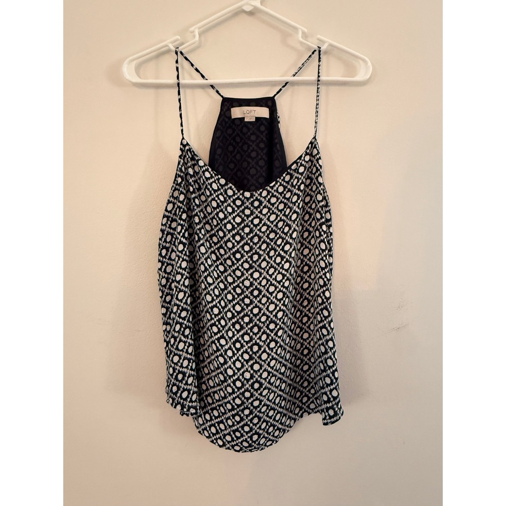 Loft Navy Blue White Geometric Print Strappy Cami Racerback Tank Top Small